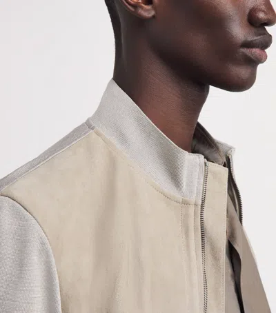 Corneliani Stretch-silk Suede-front Bomber Jacket In Grey
