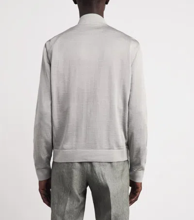 Corneliani Stretch-silk Suede-front Bomber Jacket In Grey