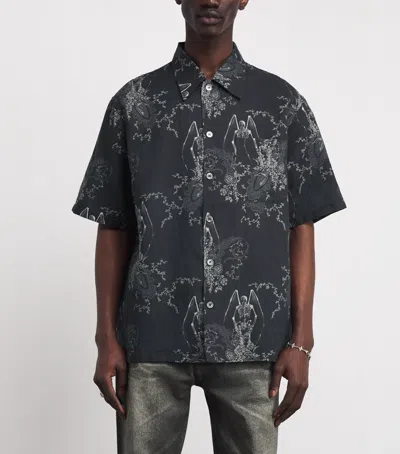 Our Legacy Mens Death Paisley Print Graphic-print Short-sleeve Cotton And Linen Shirt In Black