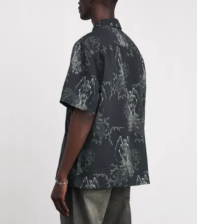 Our Legacy Mens Death Paisley Print Graphic-print Short-sleeve Cotton And Linen Shirt In Black