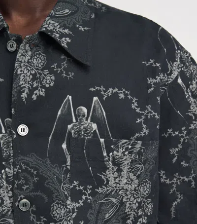 Our Legacy Mens Death Paisley Print Graphic-print Short-sleeve Cotton And Linen Shirt In Black