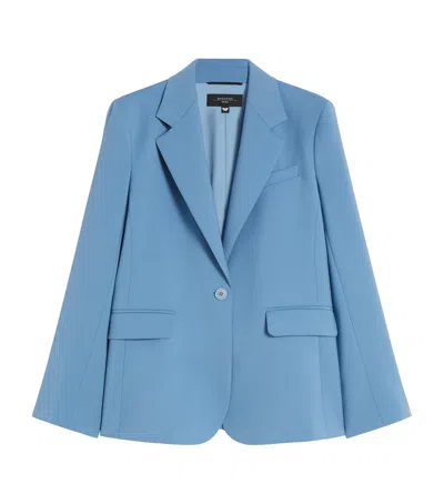Weekend Max Mara Tailored Suit Jacket Buttoned Cuffs Flap Pockets In Blue