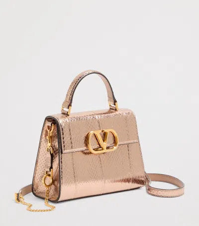 Valentino Small Vsling Laminated Elaphe Leather Top Handle Bag In Rose Gold