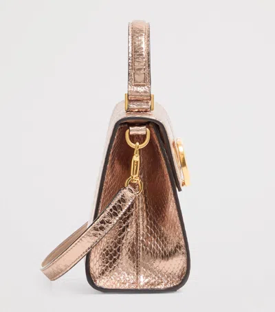 Valentino Small Vsling Laminated Elaphe Leather Top Handle Bag In Rose Gold