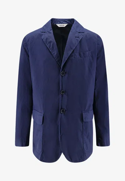 Aspesi Single-breasted Long-sleeved Suit Jacket In Blue