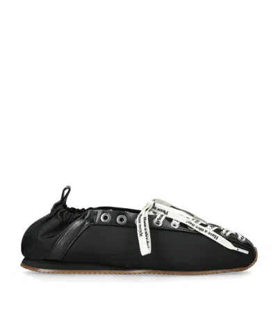 Ganni Sporty Nylon Ballerina Sneakers Lace Up In Black