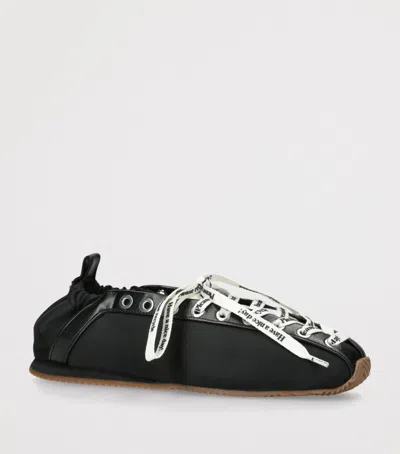 Ganni Sporty Nylon Ballerina Sneakers Lace Up In Black