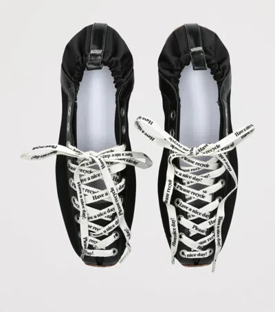 Ganni Sporty Nylon Ballerina Sneakers Lace Up In Black