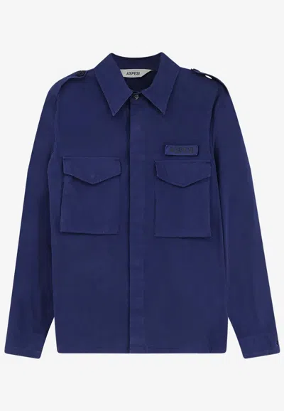 Aspesi Field Cotton Shirt Jacket Lived Effect In Blue