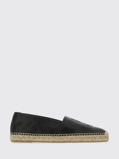 Saint Laurent Black Leather Monogram Espadrilles In Blue