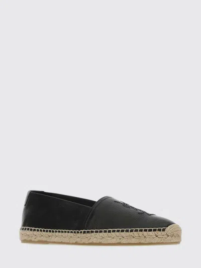 Saint Laurent Black Leather Monogram Espadrilles In Blue