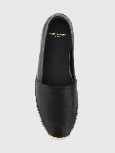 Saint Laurent Black Leather Monogram Espadrilles In Blue