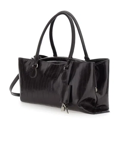 Osoi Shell Brot Lizard-effect Leather Shoulder Bag In Black