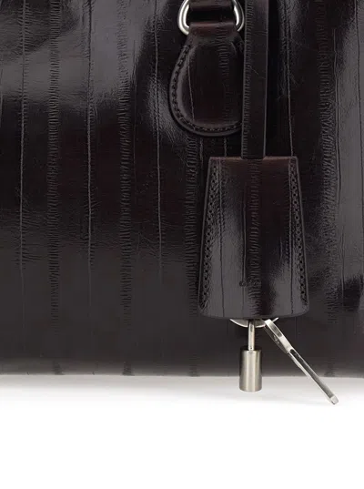 Osoi Shell Brot Lizard-effect Leather Shoulder Bag In Black