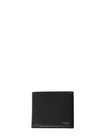 Givenchy Black Bi-fold Wallet With Logo Lettering On The Front In Grained Leather Man In Black