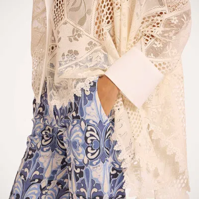 La Doublej 24/7 Printed Cotton Flared Pants In Blue