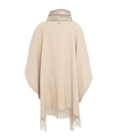 Herno Drawstring High Collar Cape In Neutral