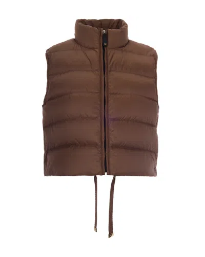 Max Mara The Cube Brown Quilted Mock Collar Jacket In Brown