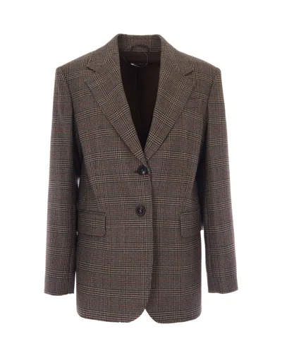Max Mara Check-pattern Single-breasted Blazer In Brown