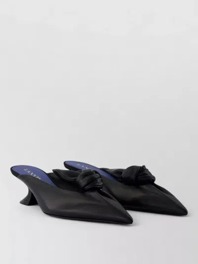 Lanvin Midnight Step Bow Leather Mule With Heel In Blue