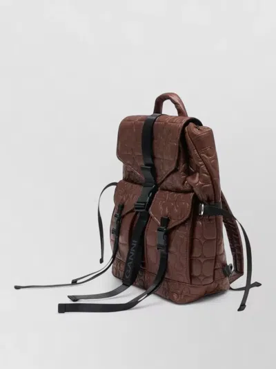 Ganni Tech Quilted Backpack Polyamide Top Handle In Red