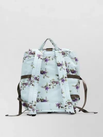 Ganni Re-tech Nylon Backpack With Floral Pattern In Blue