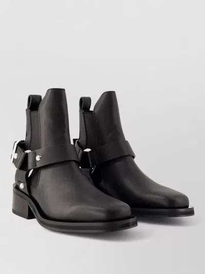 Ganni Buckle-strap Leather Ankle Boot In Black