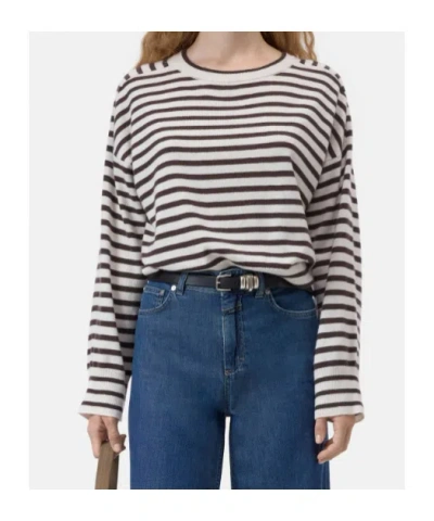 Closed Long-sleeved Striped Pullover In Neutral