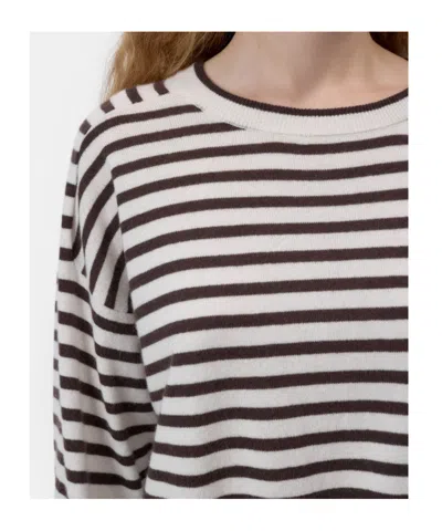 Closed Long-sleeved Striped Pullover In Neutral