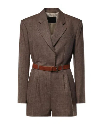 Dondup Belted Check-pattern Jumpsuit In Brown