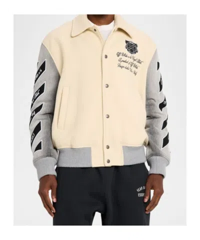 Off-white Logo-embroidered Varsity Jacket In Gray