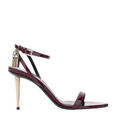Tom Ford Semi Shiny Printed Python Padlock Pointy Naked Sandal In Brown