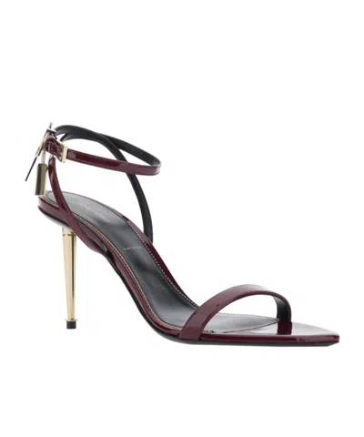 Tom Ford Semi Shiny Printed Python Padlock Pointy Naked Sandal In Brown