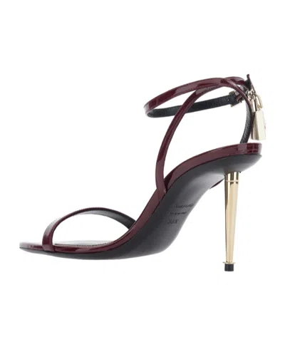 Tom Ford Semi Shiny Printed Python Padlock Pointy Naked Sandal In Brown
