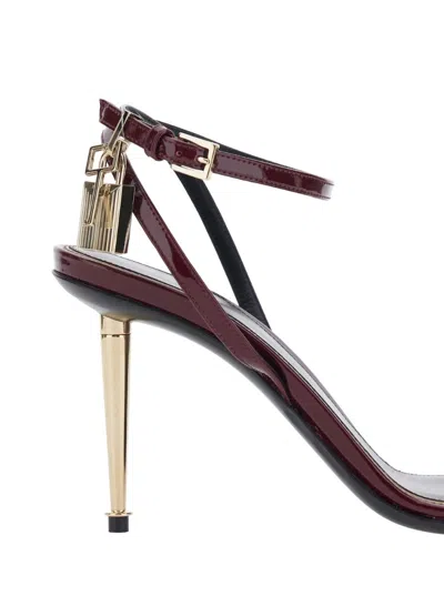 Tom Ford Semi Shiny Printed Python Padlock Pointy Naked Sandal In Brown