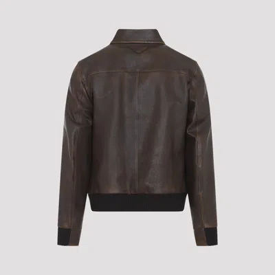 Prada Collared Long-sleeved Leather Jacket In Multi