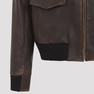 Prada Collared Long-sleeved Leather Jacket In Multi