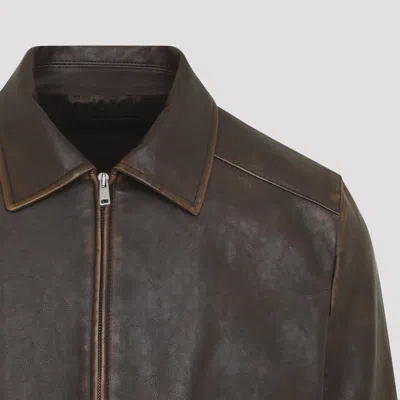 Prada Collared Long-sleeved Leather Jacket In Multi