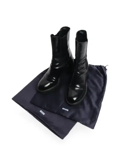 Pre-owned Prada Elasticated-side Leather Ankle Boots In Black