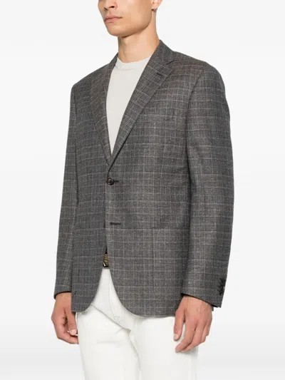 Corneliani Check-pattern Single-breasted Blazer In Gray