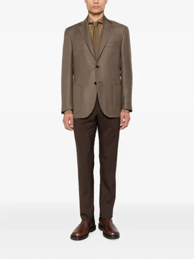 Corneliani Notched-lapels Single-breasted Blazer In Brown