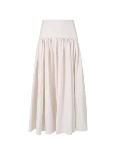 Staud Procida Gathered Midi High Waist Dress In Neutral