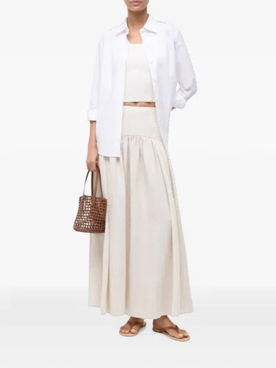 Staud Procida Gathered Midi High Waist Dress In Neutral