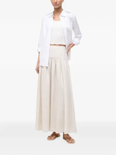 Staud Procida Gathered Midi High Waist Dress In Neutral