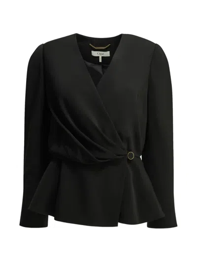 Chloé Draped Top Gold Tone Hardware Peplum In Black