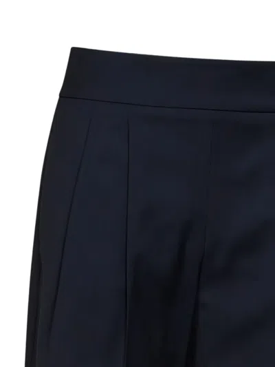 Max Mara Navy Blue Lightweight Wool Canvas Mxmsalute Shorts In Blue