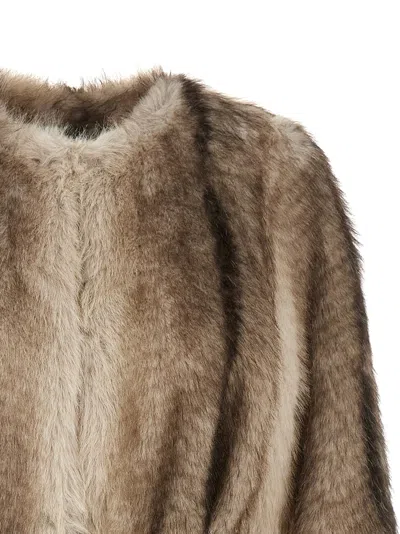 Twinset Long-sleeved Faux Fur Coat With A Tie-waist In Brown