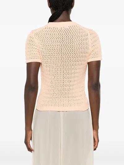 Chloé Chloe Logo-intarsia Open-knit Cotton T-shirt In Orange