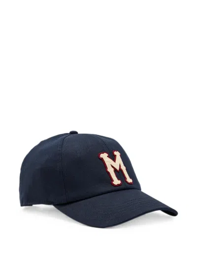 Moncler Monogram Patch Adjustable Baseball Cap In Blue