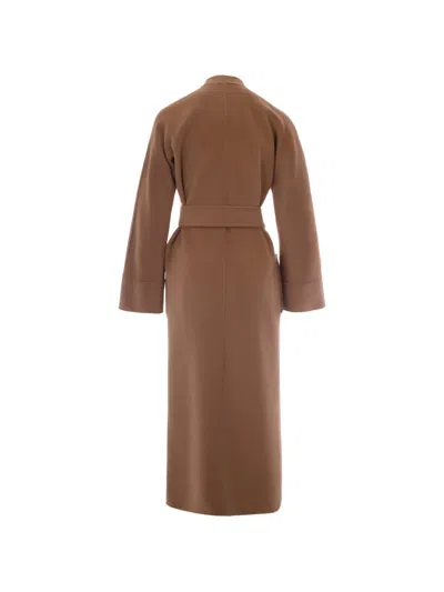 Max Mara Studio Belted Wrap Coat In Brown